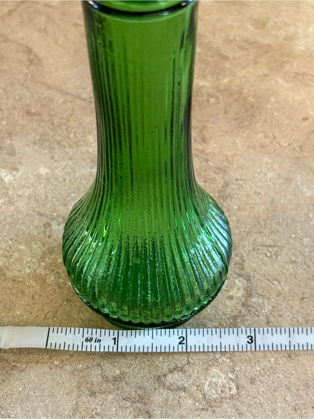 Vintage Pandall Emerald Green Glass Bud Vase 6” Ribbed Scalloped Flower Rim